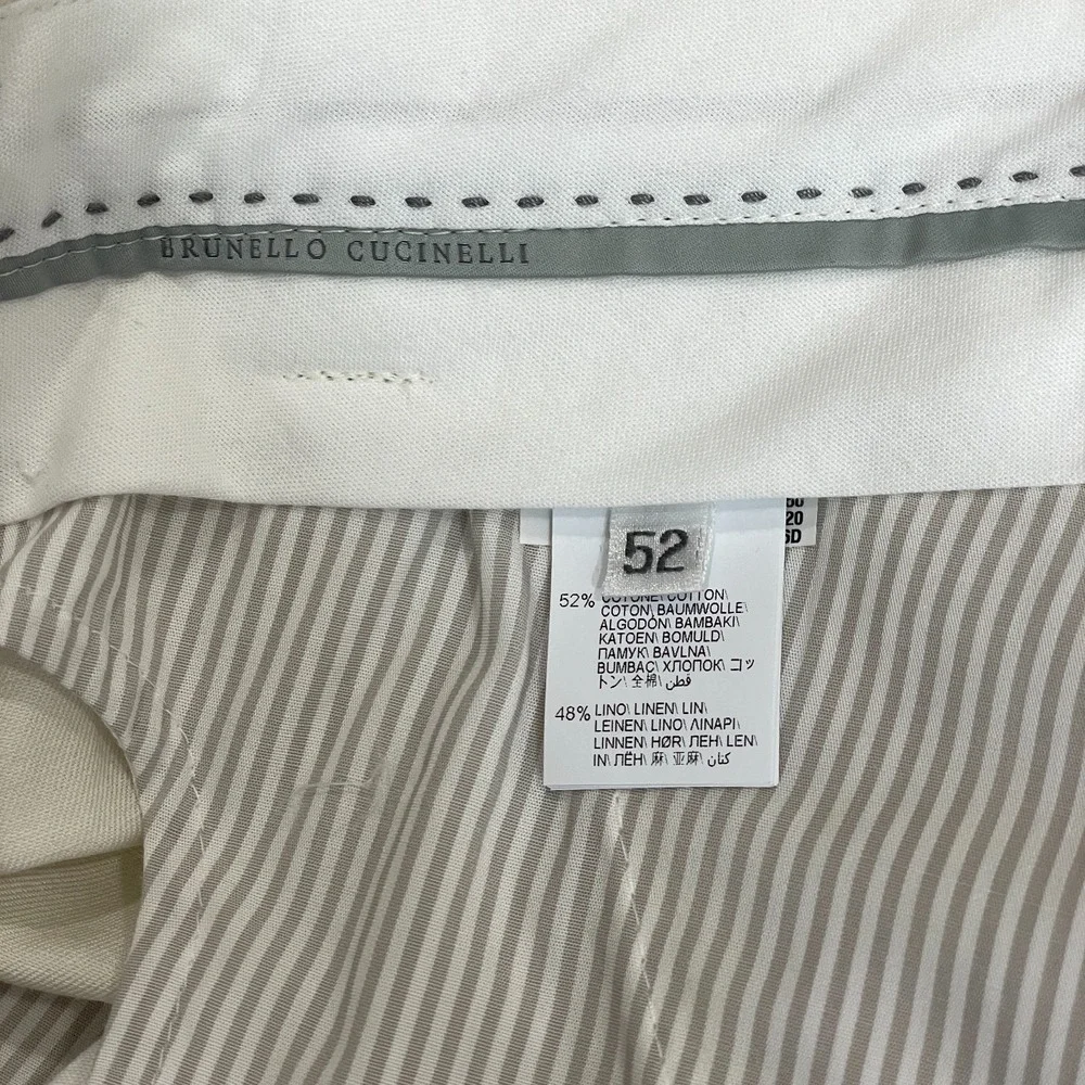Brunello Cucinelli Men's Size 52 White Linen/ Cotton Pants Italy  Altered 40x25!